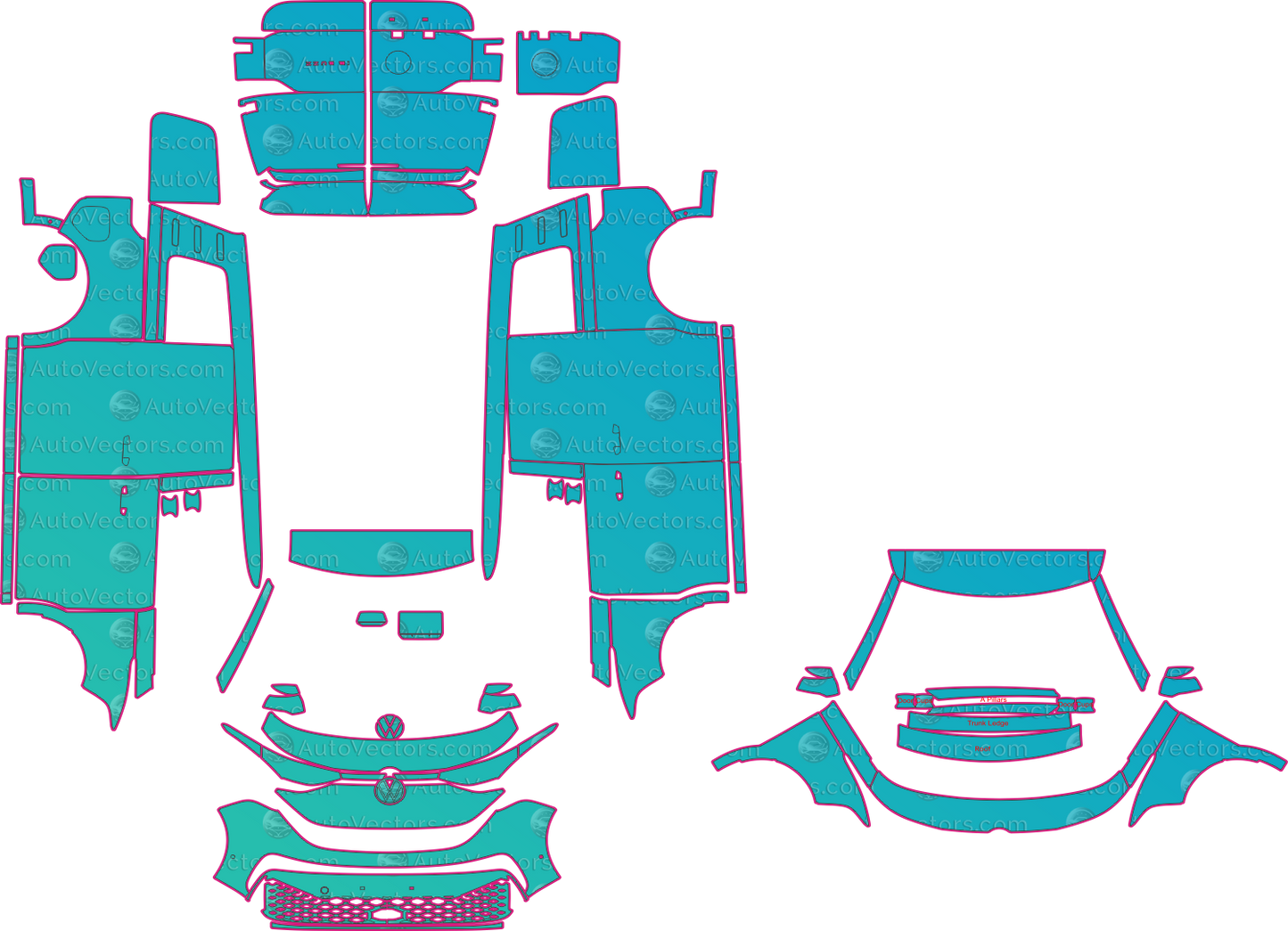 Volkswagen ID. Buzz Cargo (From 2023) Van Pre-Cut PPF Pattern Templates – pre-cut PPF pattern templates, digital download vector files (CDR, AI, PDF, DXF, SVG)