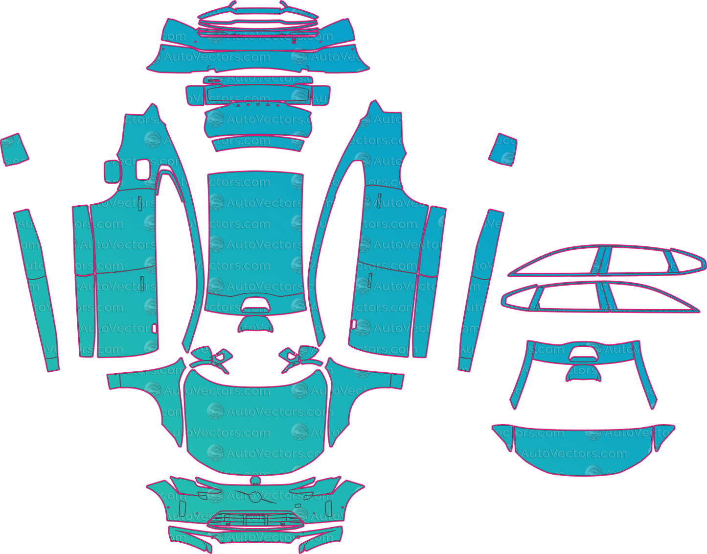 Volvo ES90 V551 (2026-2027) Sedan Pre-Cut PPF Pattern Templates – pre-cut PPF pattern templates, digital download vector files (CDR, AI, PDF, DXF, SVG)