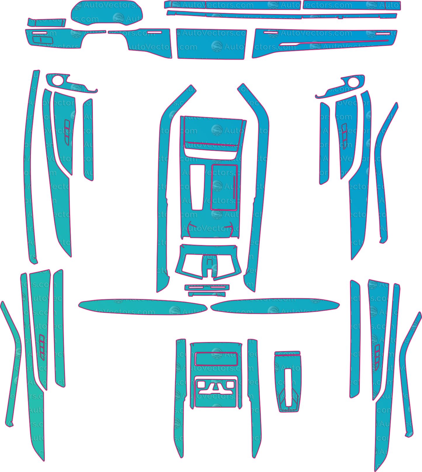 Audi A8 D5 Base (2018-2022) Sedan Interior Pre-Cut PPF Pattern Templates – interior pre-cut PPF pattern templates, digital download vector files (CDR, AI, PDF, DXF, SVG)