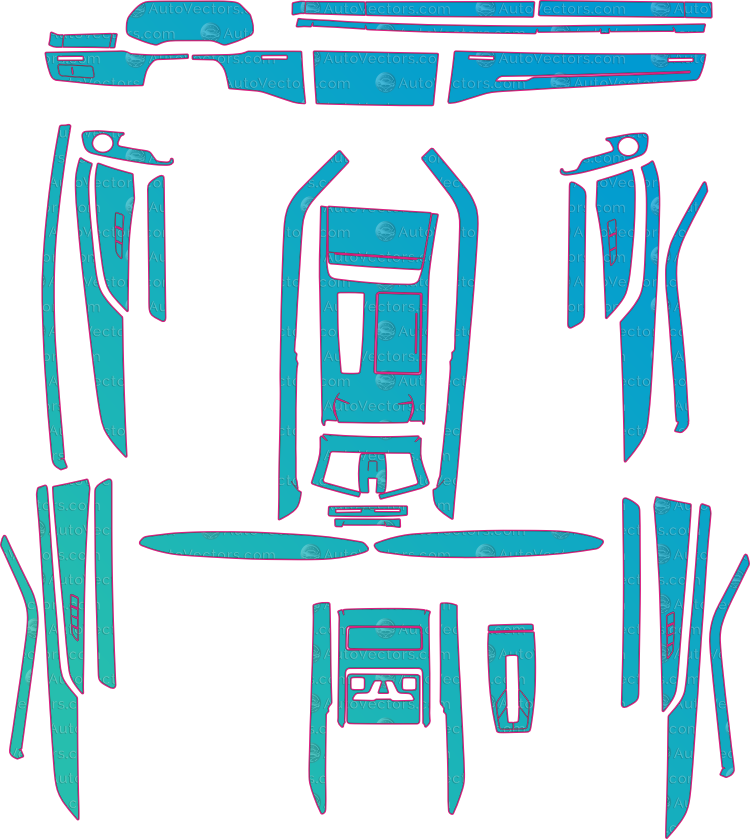 Audi A8 D5 Base (2018-2022) Sedan Interior Pre-Cut PPF Pattern Templates – interior pre-cut PPF pattern templates, digital download vector files (CDR, AI, PDF, DXF, SVG)