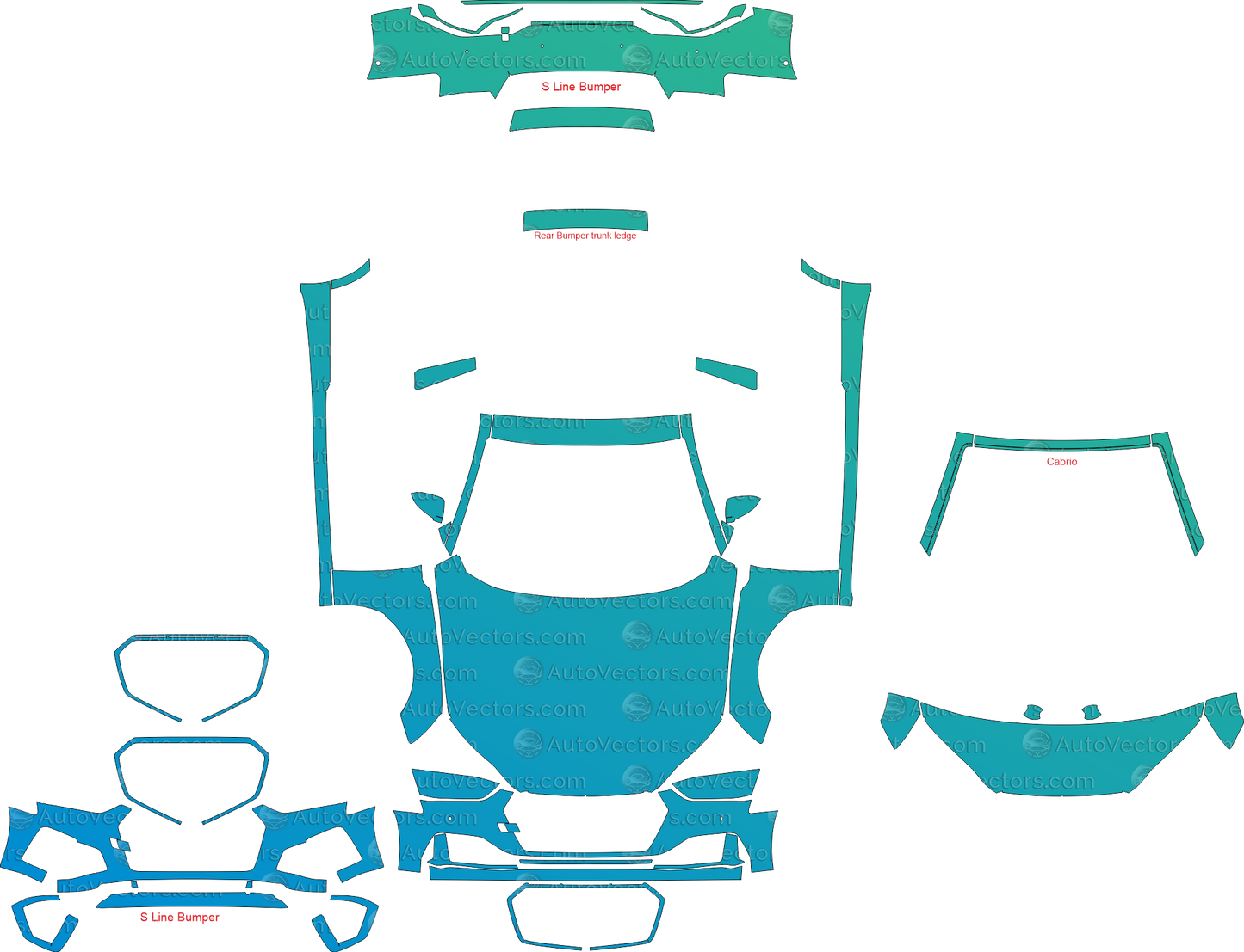 Audi A5 Premium / Premium Plus / Prestige / S-Line from 2020 Coupe / Cabriolet pre-cut vector pattern for PPF, wrap and design – 1:1 full kit, instant download