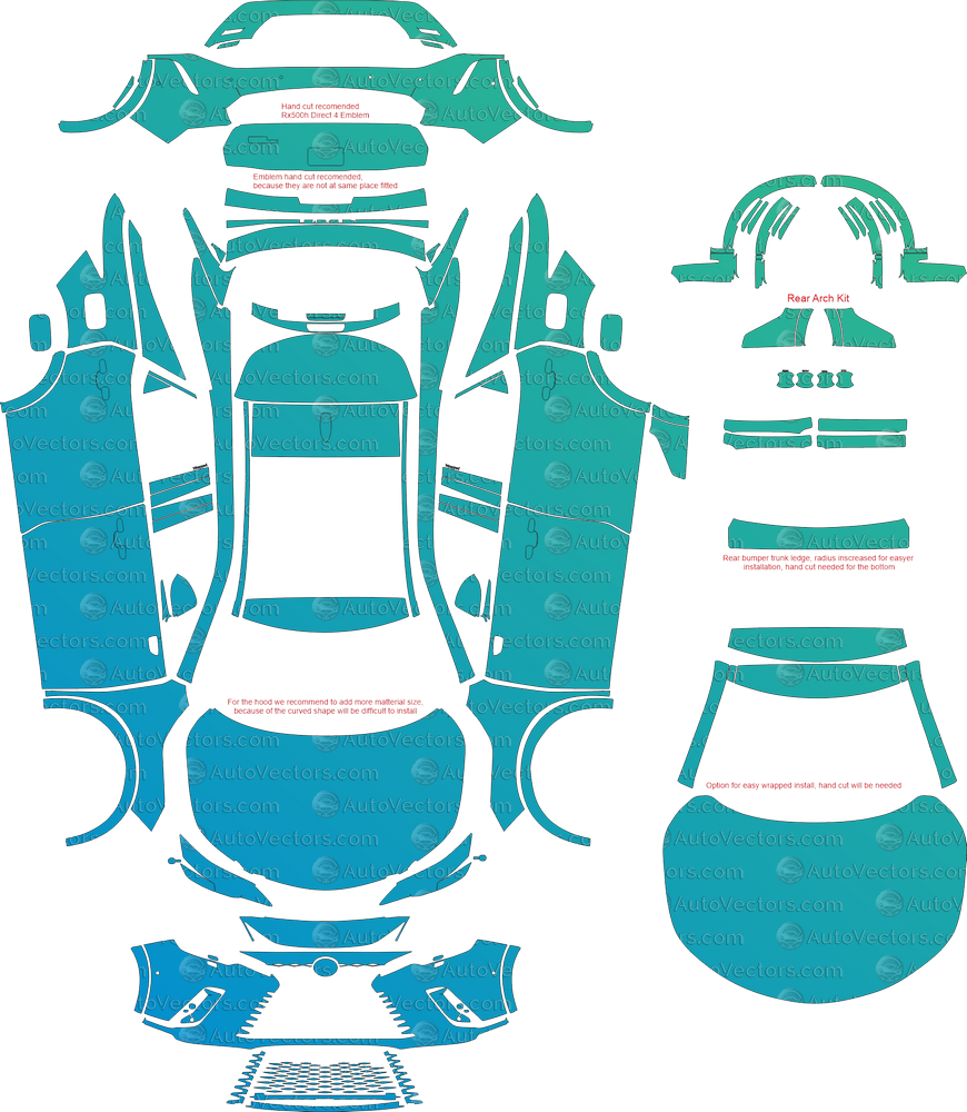 Lexus RX 450h+ XA50 (From 2023) SUV pre-cut vector pattern templates digital file download for PPF, vinyl wrap – CDR, SVG, PDF and AI files.