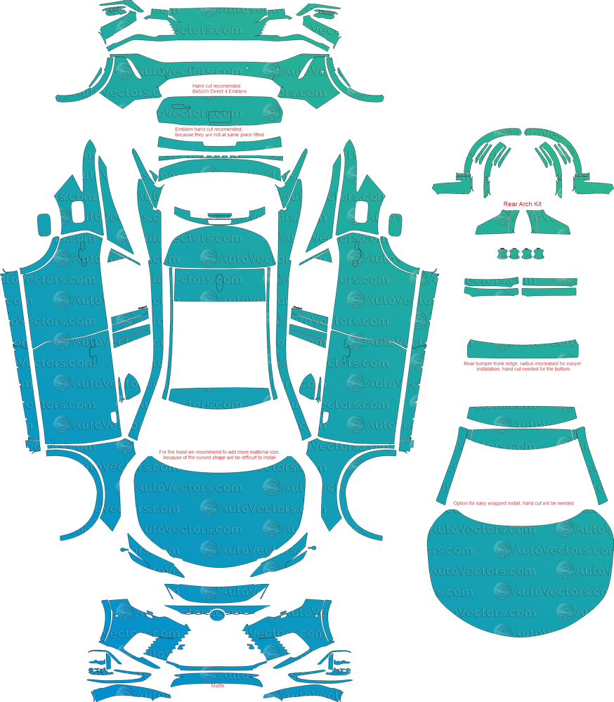 Lexus RX 500h+ F Sport DIRECT4 XA50 (From 2023) SUV pre-cut vector pattern templates digital file download for PPF, vinyl wrap – CDR, SVG, PDF and AI files.