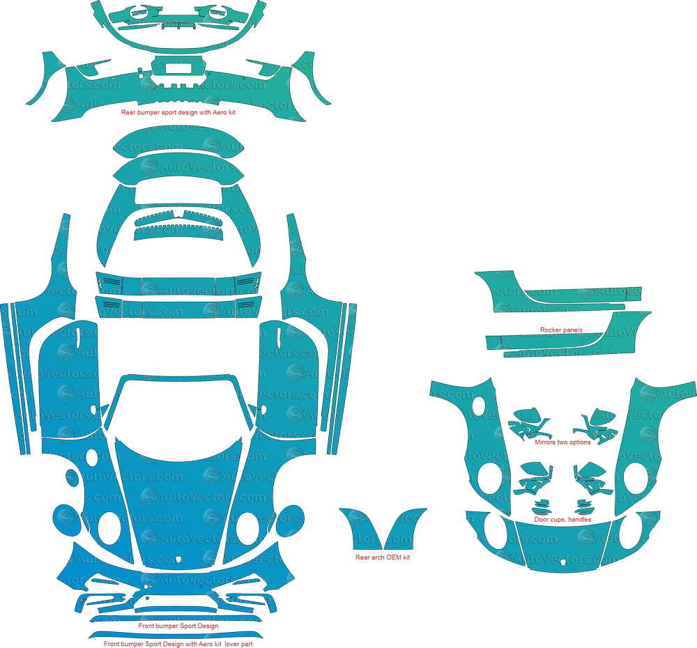 Digital vector download – full precut PPF template pattern kit for Porsche 911 (992) Targa 4S Sport Design and Targa 4 GTS (2021 and up), designed for paint protection film