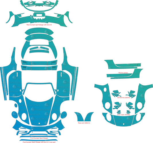 Digital vector download – full precut PPF template pattern kit for Porsche 911 (992) Targa 4S Sport Design and Targa 4 GTS (2021 and up), designed for paint protection film