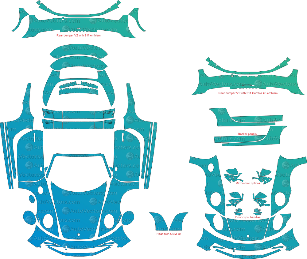 Digital vector download – full precut PPF template pattern kit for Porsche 911 Targa and Targa 4S (2021 and up)