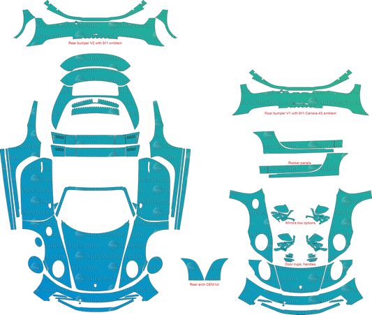 Digital vector download – full precut PPF template pattern kit for Porsche 911 Targa and Targa 4S (2021 and up)