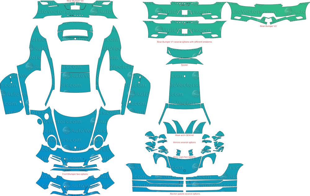 Porsche 911 (991.2) Carrera Coupe 2017–2019 full kit PPF and wrap pattern – 1:1 scale vector file, ready for download and cutting