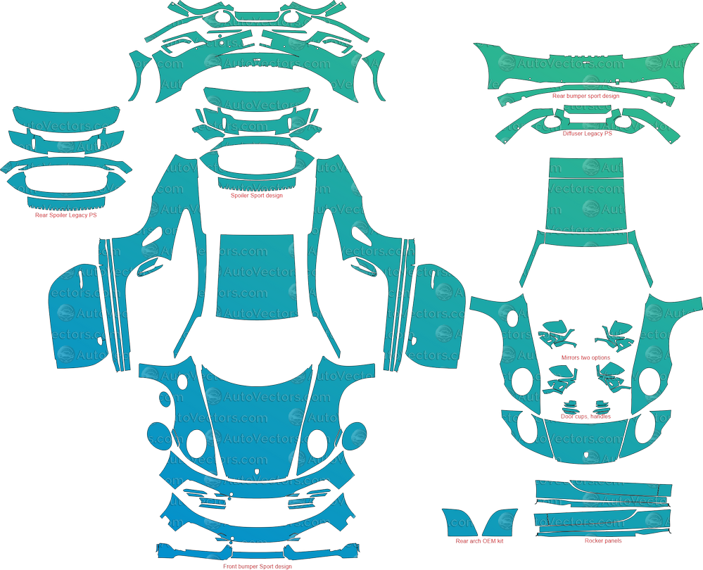 Digital vector file – precut PPF template for Porsche 911 (992) Turbo / Turbo S Sport Design Coupe (from 2020)