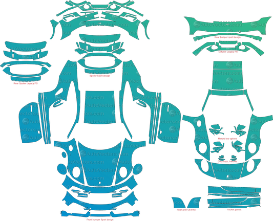 Digital vector file – precut PPF template for Porsche 911 (992) Turbo / Turbo S Sport Design Coupe (from 2020)