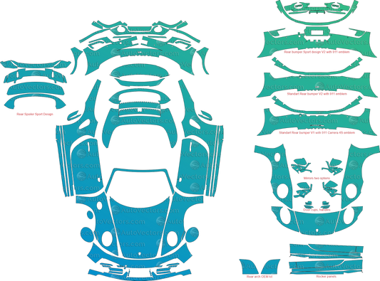 Digital vector file – precut PPF template for Porsche 911 (992) Turbo / Turbo S Sport Design  (from 2020)"