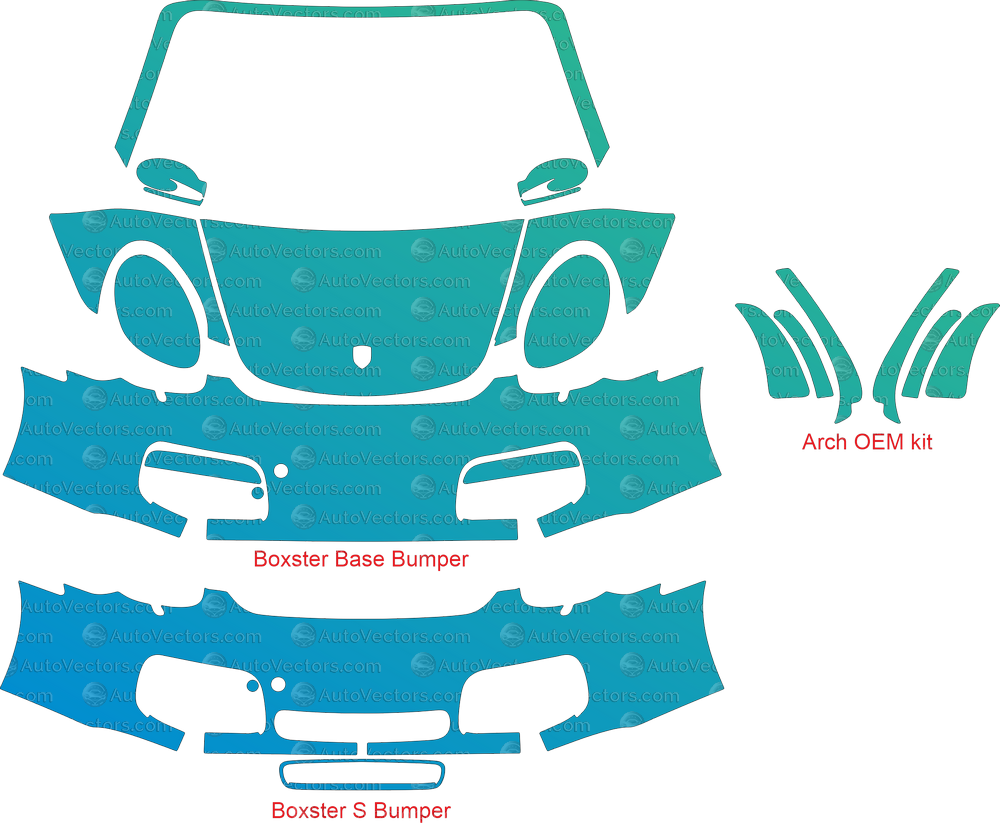 Pre-cut vector pattern for Porsche Boxster Base / S 987.1 Roadster (2005–2008) – download digital file for PPF and vinyl wrap installation.
