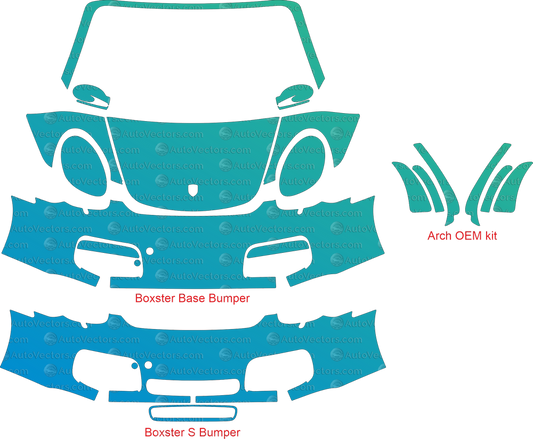 Pre-cut vector pattern for Porsche Boxster Base / S 987.1 Roadster (2005–2008) – download digital file for PPF and vinyl wrap installation.