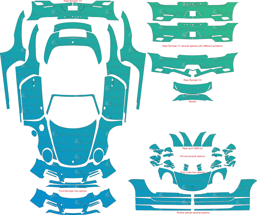 Porsche 911 (991.2) Carrera Cabriolet 2017–2019 full kit PPF and wrap pattern – precise 1:1 scale vector file for instant download