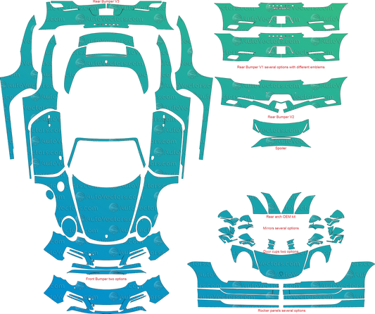 Porsche 911 (991.2) Carrera Cabriolet 2017–2019 full kit PPF and wrap pattern – precise 1:1 scale vector file for instant download