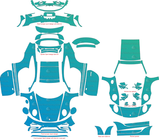 Porsche 911 (992) Carrera S, 4S Sport Design and Aero kit (From 2020) Coupe Full kit PRE-CUT PPF & wrap pattern – 1:1 vector file download.