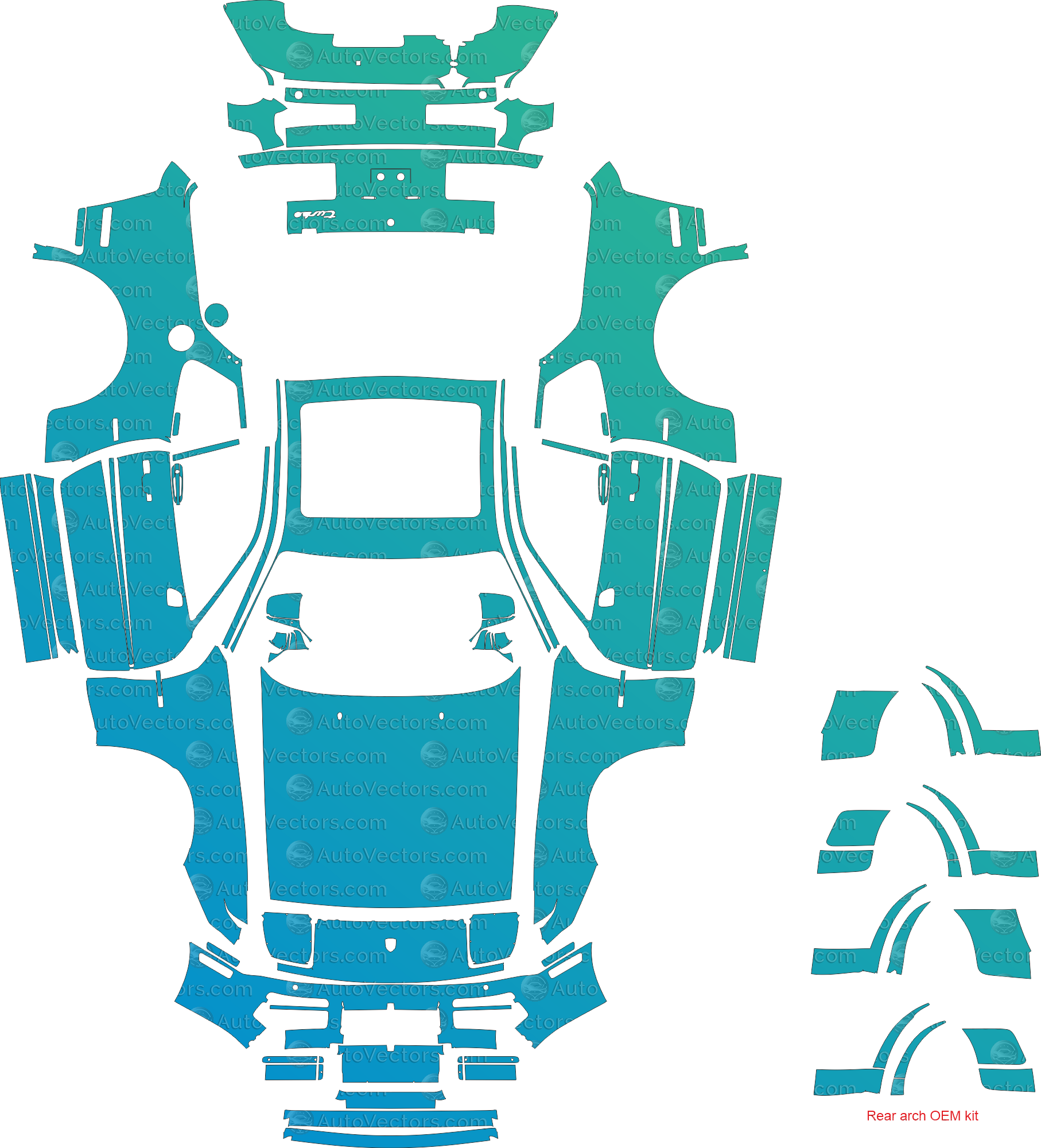 Porsche 944 Turbo Coupe 1985–1991 pre-cut vector pattern for PPF, wrap and design – 1:1 full kit template, instant download
