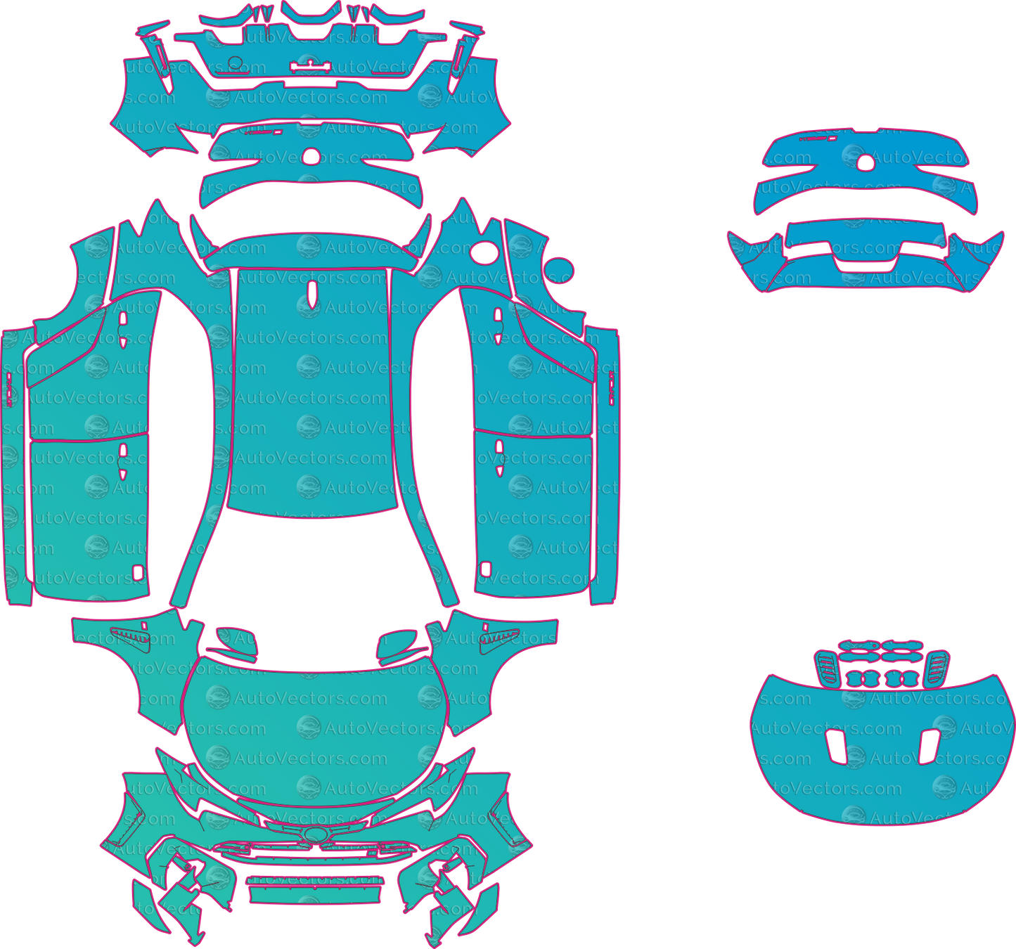 Toyota GR Corolla GZEA14H (From 2025) Hatchback Pre-Cut PPF Pattern Templates – pre-cut PPF pattern templates, digital download vector files (CDR, AI, PDF, DXF, SVG)