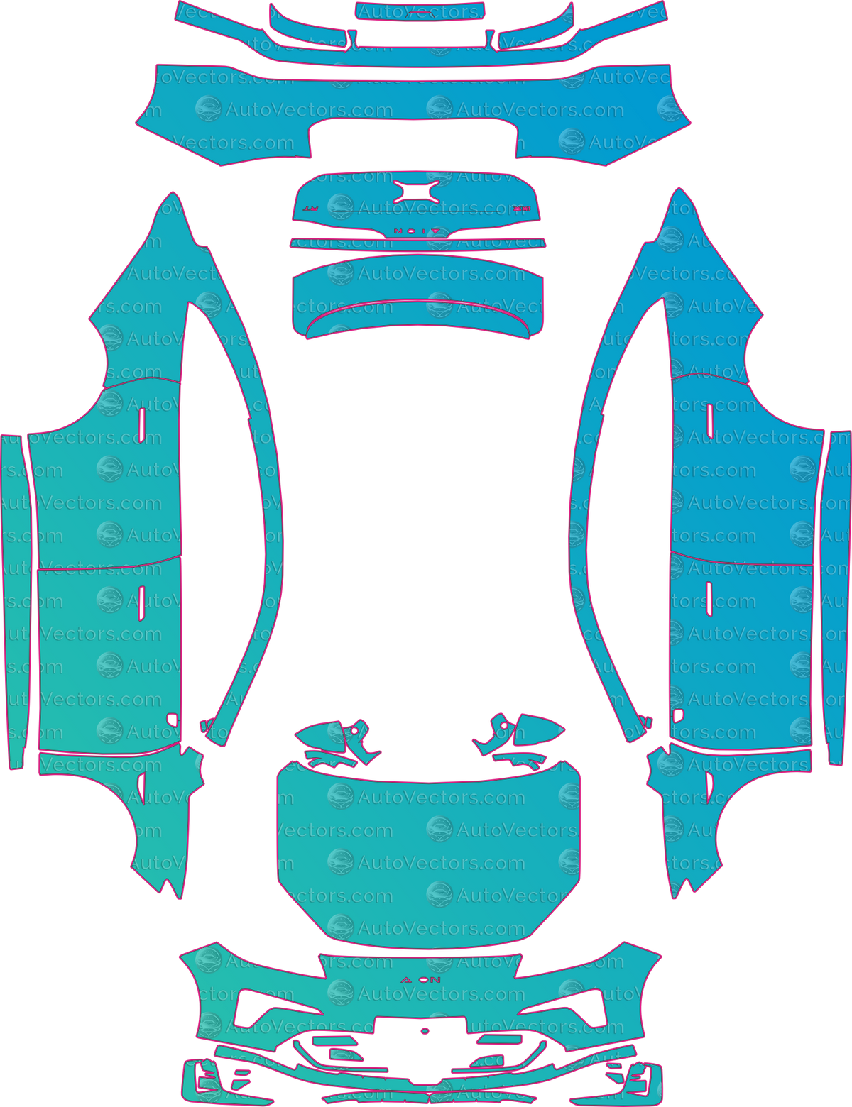 Aion RT Base (From 2024) Sedan pre-cut PPF pattern layout
