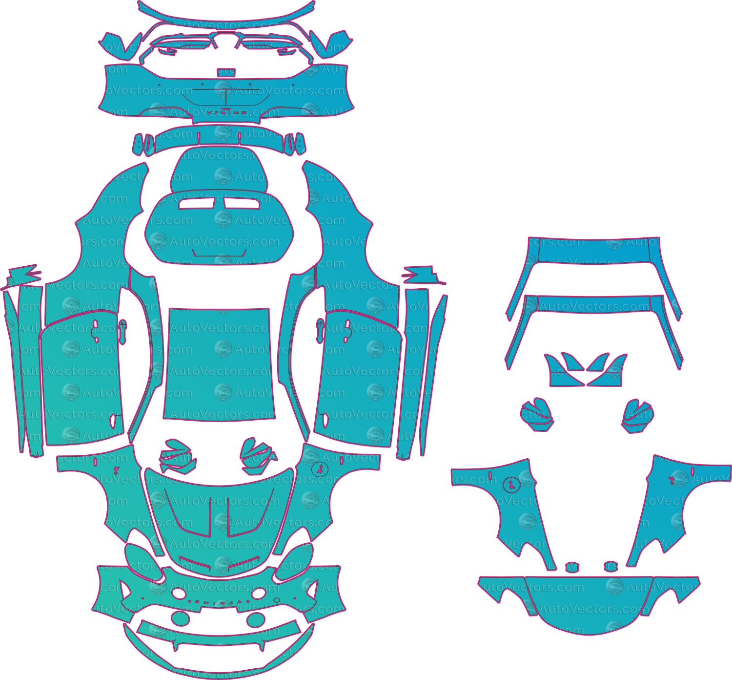 Alpine A110 R 70 Facelift (From 2026) Coupe Pre-Cut PPF Pattern Templates – pre-cut PPF pattern templates, digital download vector files (CDR, AI, PDF, DXF, SVG)