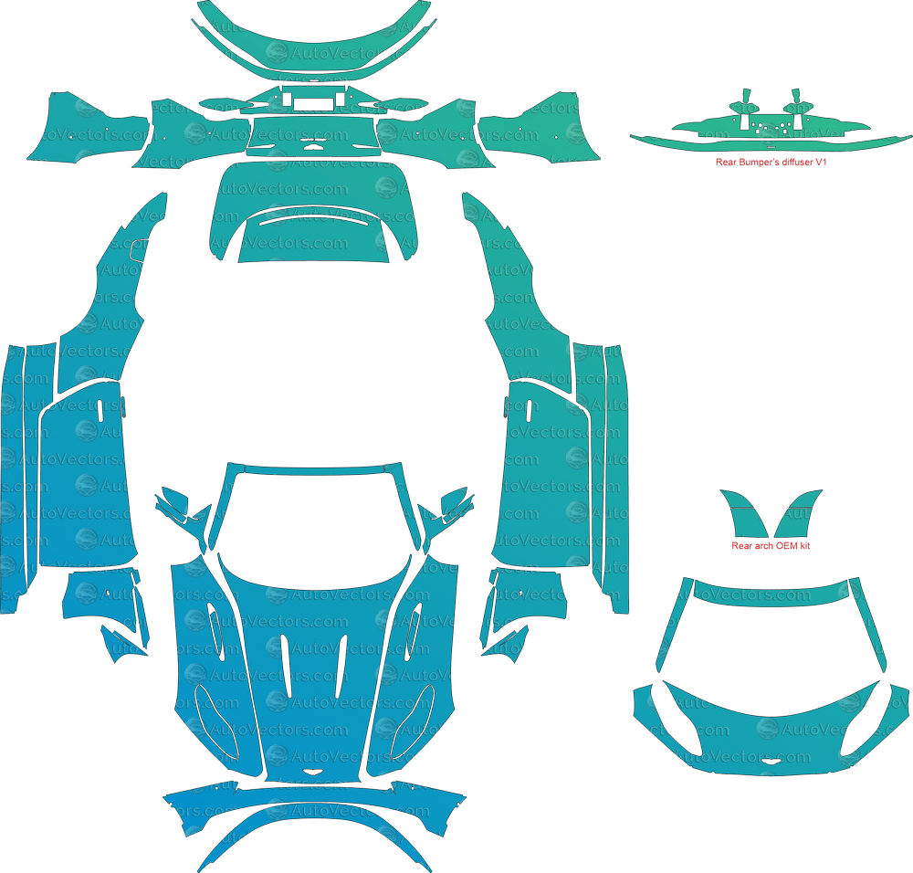 Aston Martin DB11 Volante (From 2017) Convertible pre-cut PPF vector template download