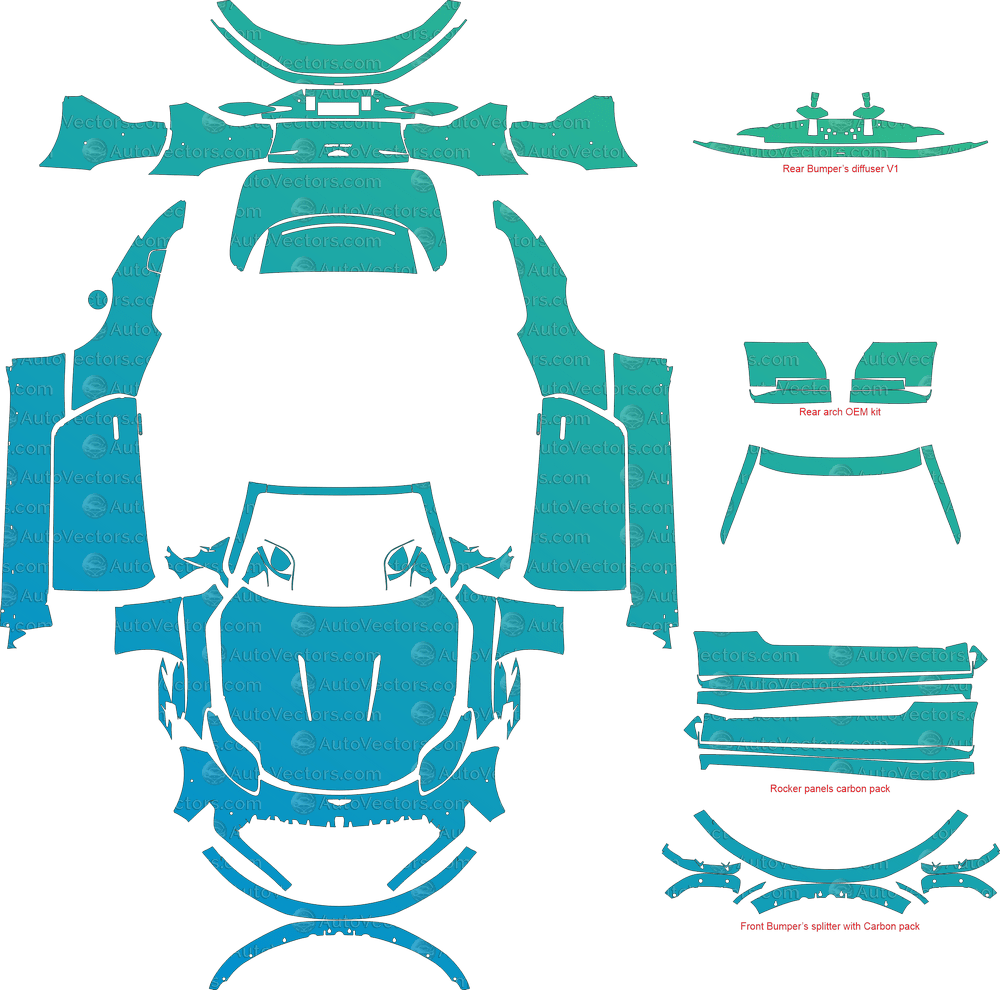 Aston Martin DB12 Volante (From 2023) Convertible pre-cut PPF vector template download