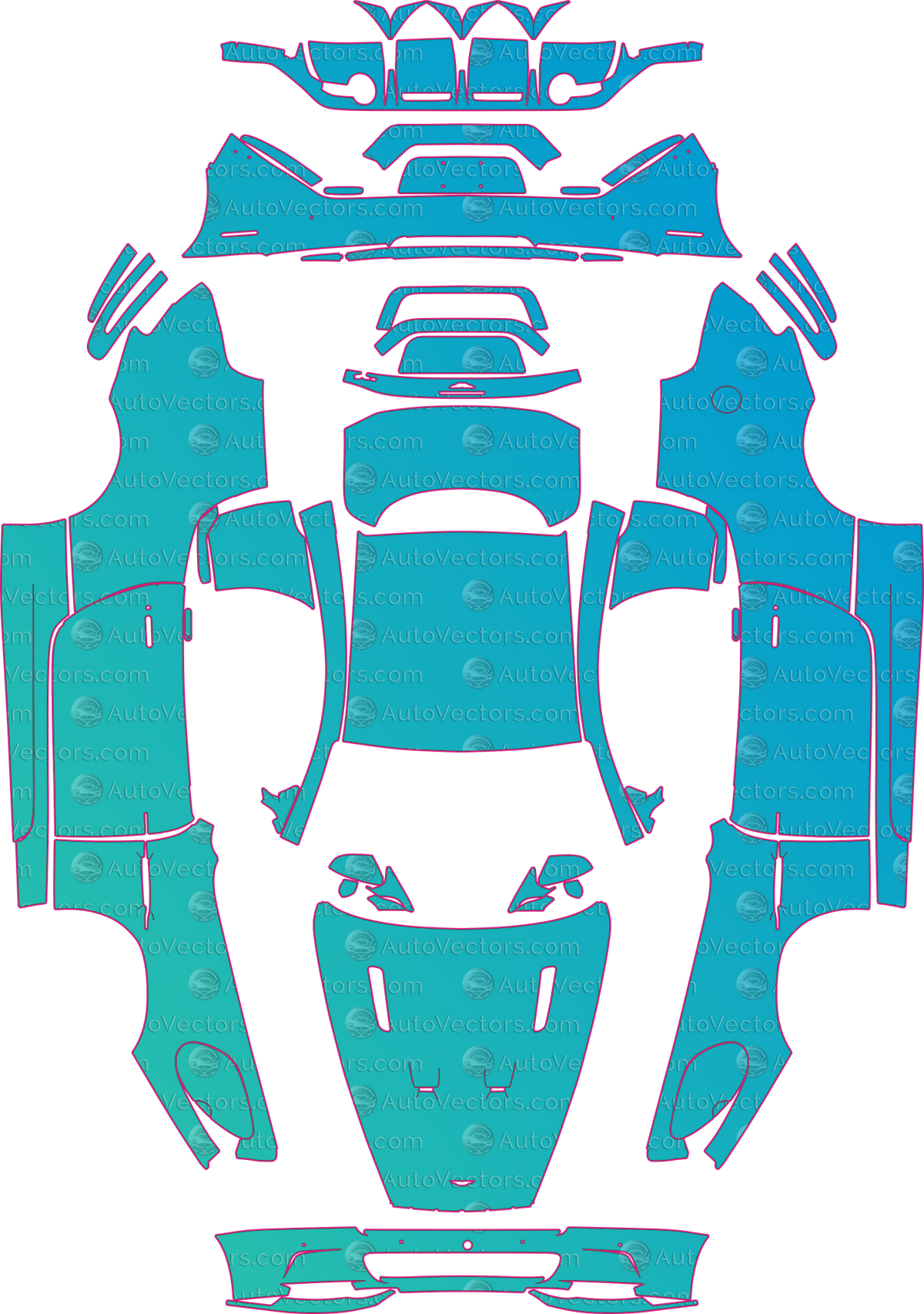 Aston Martin DBS Base (From 2008) Coupe pre-cut PPF pattern layout