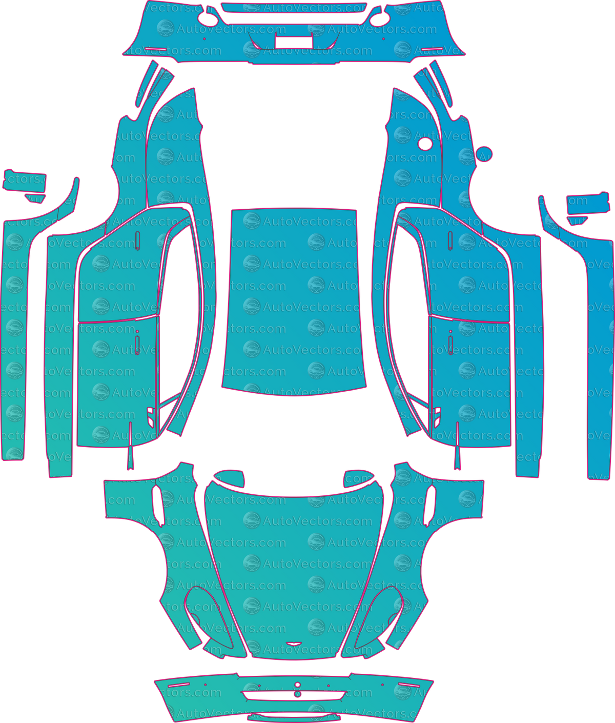 Aston Martin Rapide Base (From 2010) Sedan pre-cut PPF pattern layout