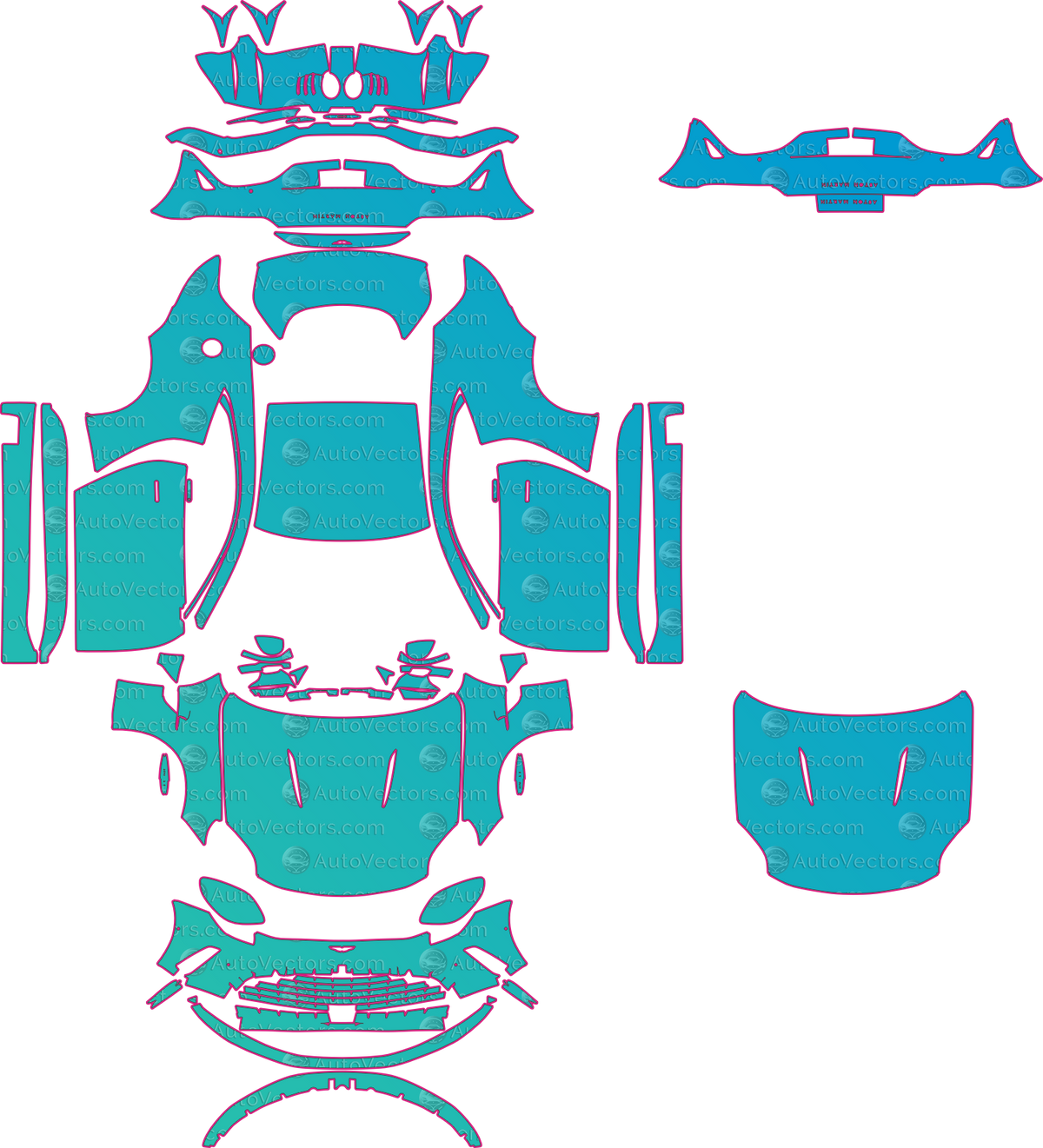 Aston Martin Vantage V8 (From 2024) Coupe pre-cut PPF pattern layout
