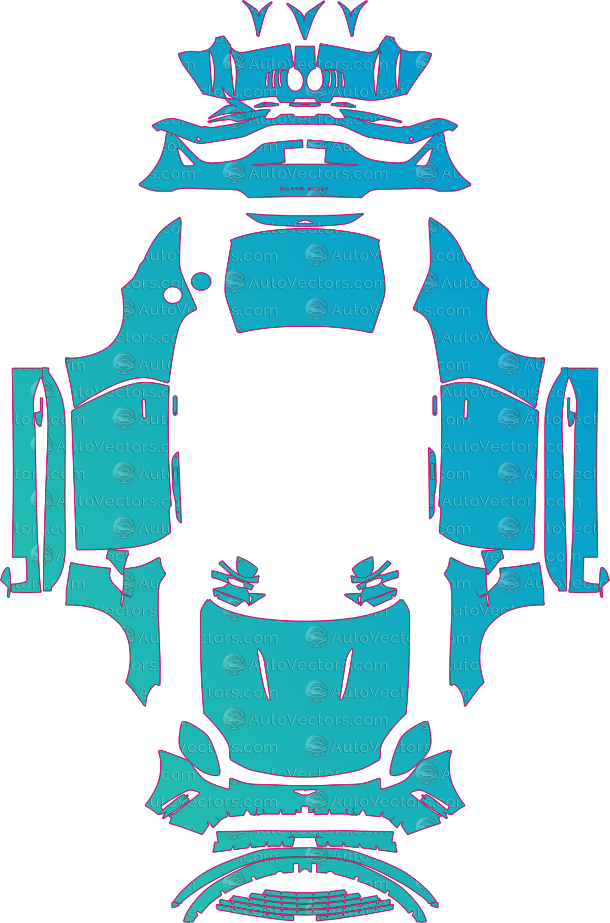 Aston Martin Vantage V8 (From 2025) Roadster pre-cut PPF pattern layout