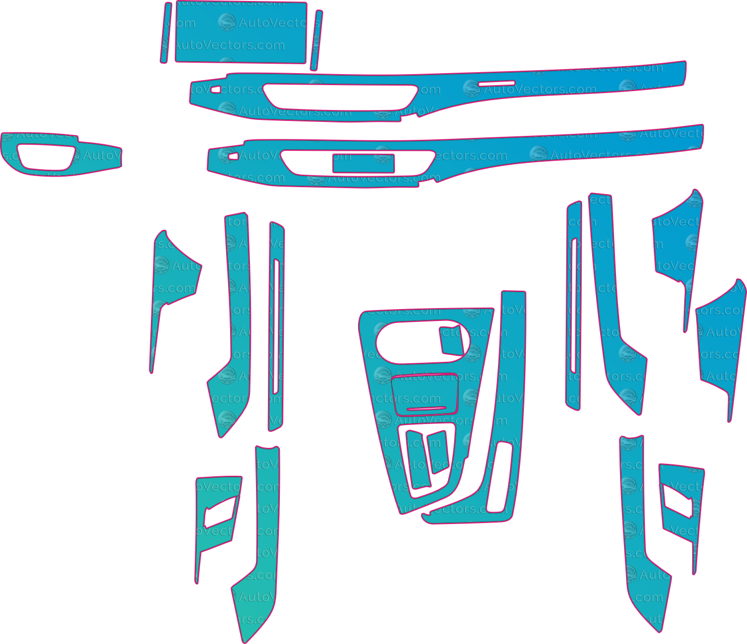 Audi A5 4-door (From 2021) Interior Pre-Cut PPF Pattern Templates – interior pre-cut PPF pattern templates, digital download vector files (CDR, AI, PDF, DXF, SVG)