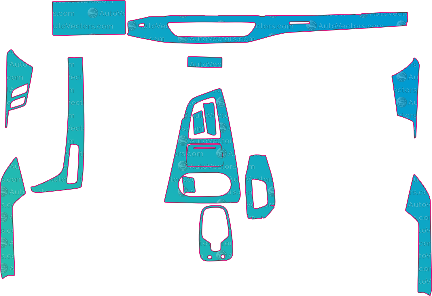 Audi A5 F5 2-door (From 2021) Interior Pre-Cut PPF Pattern Templates – interior pre-cut PPF pattern templates, digital download vector files (CDR, AI, PDF, DXF, SVG)