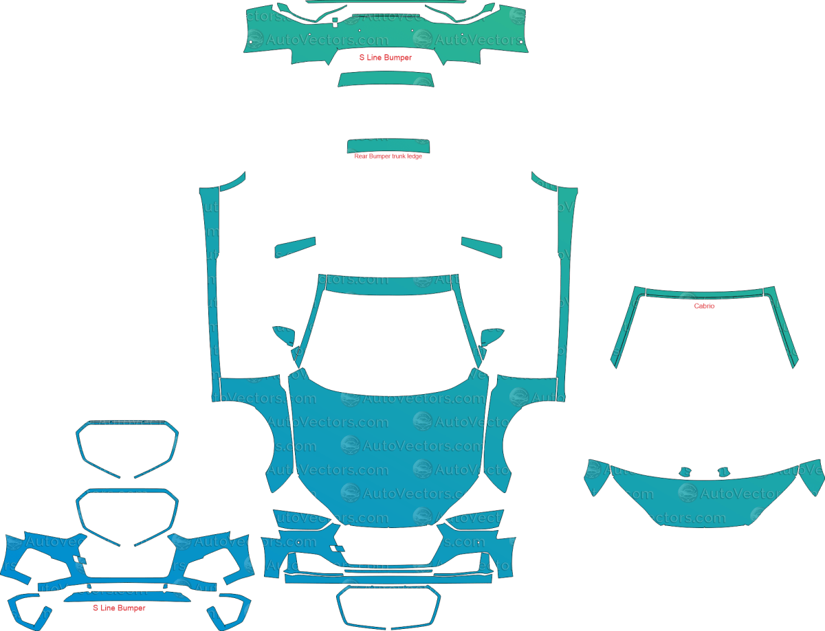 Audi A5 Premium, Premium Plus, Prestige, S - Line (From 2020) Coupe, Cabriolet pre-cut PPF vector template download