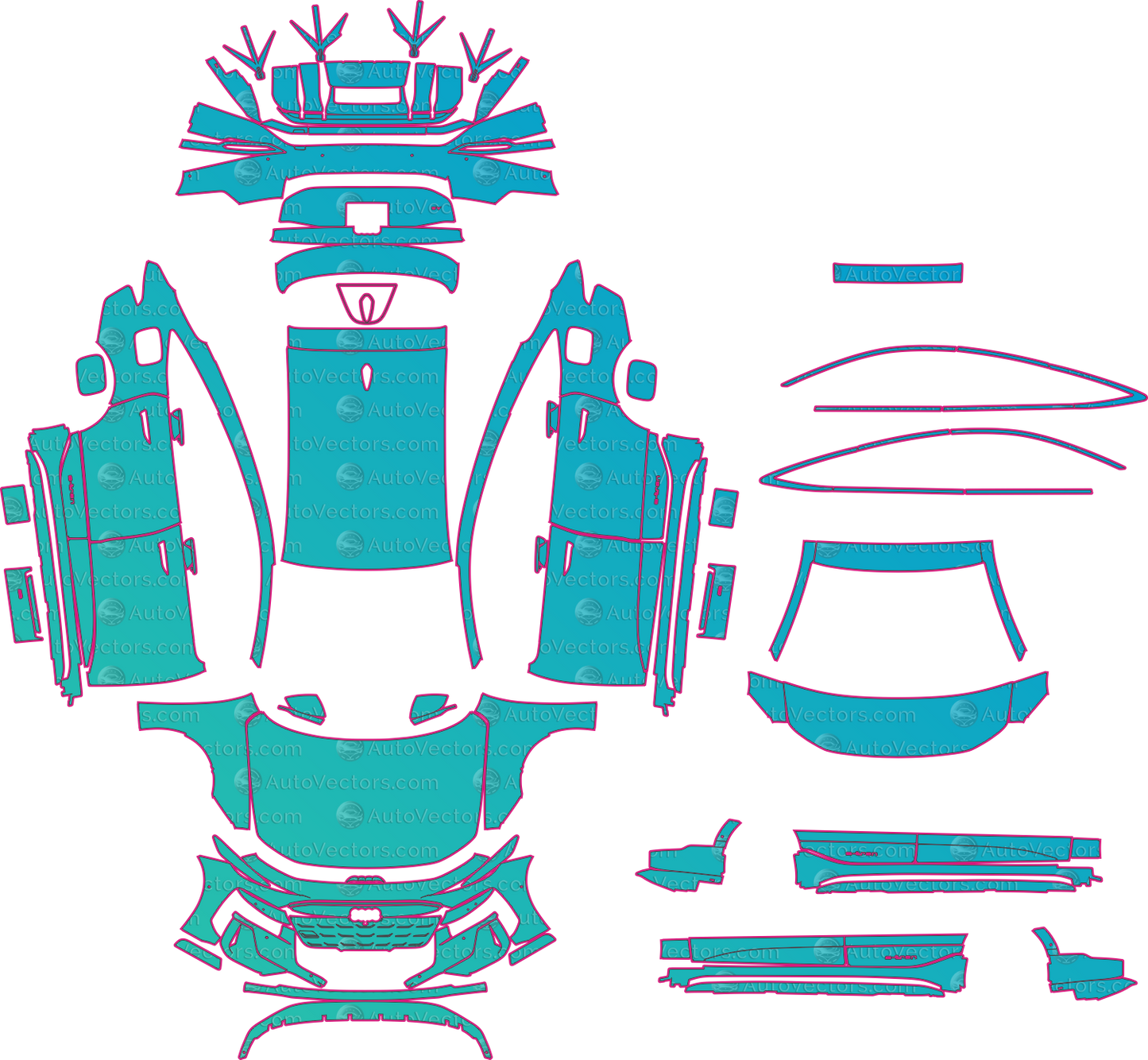 Audi A6 Sportback e-tron GHA S Line (From 2025) Hatchback Pre-Cut PPF Pattern Templates – pre-cut PPF pattern templates, digital download vector files (CDR, AI, PDF, DXF, SVG)
