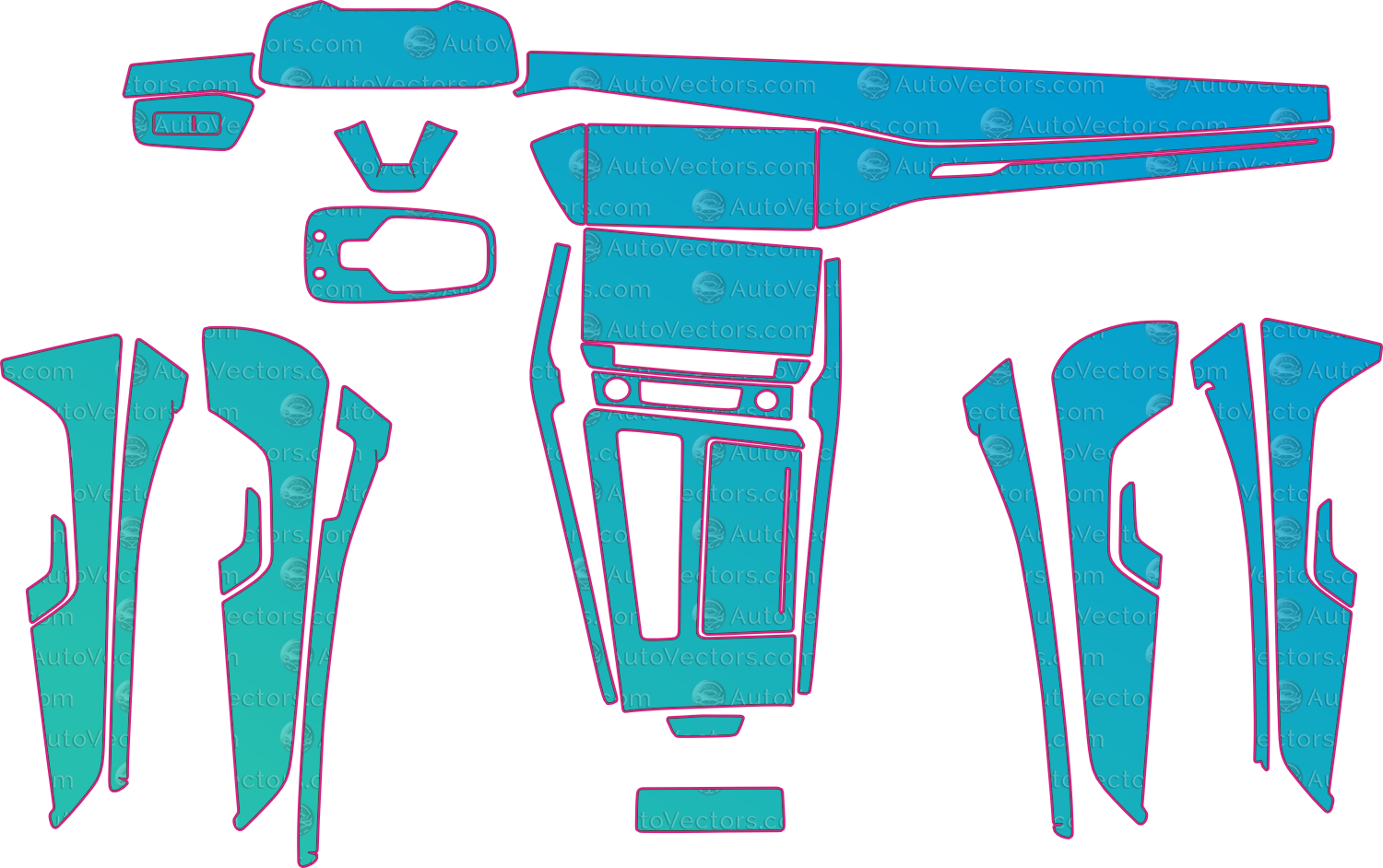 Audi A7 Ver1 (2019-2022) Interior Pre-Cut PPF Pattern Templates – interior pre-cut PPF pattern templates, digital download vector files (CDR, AI, PDF, DXF, SVG)