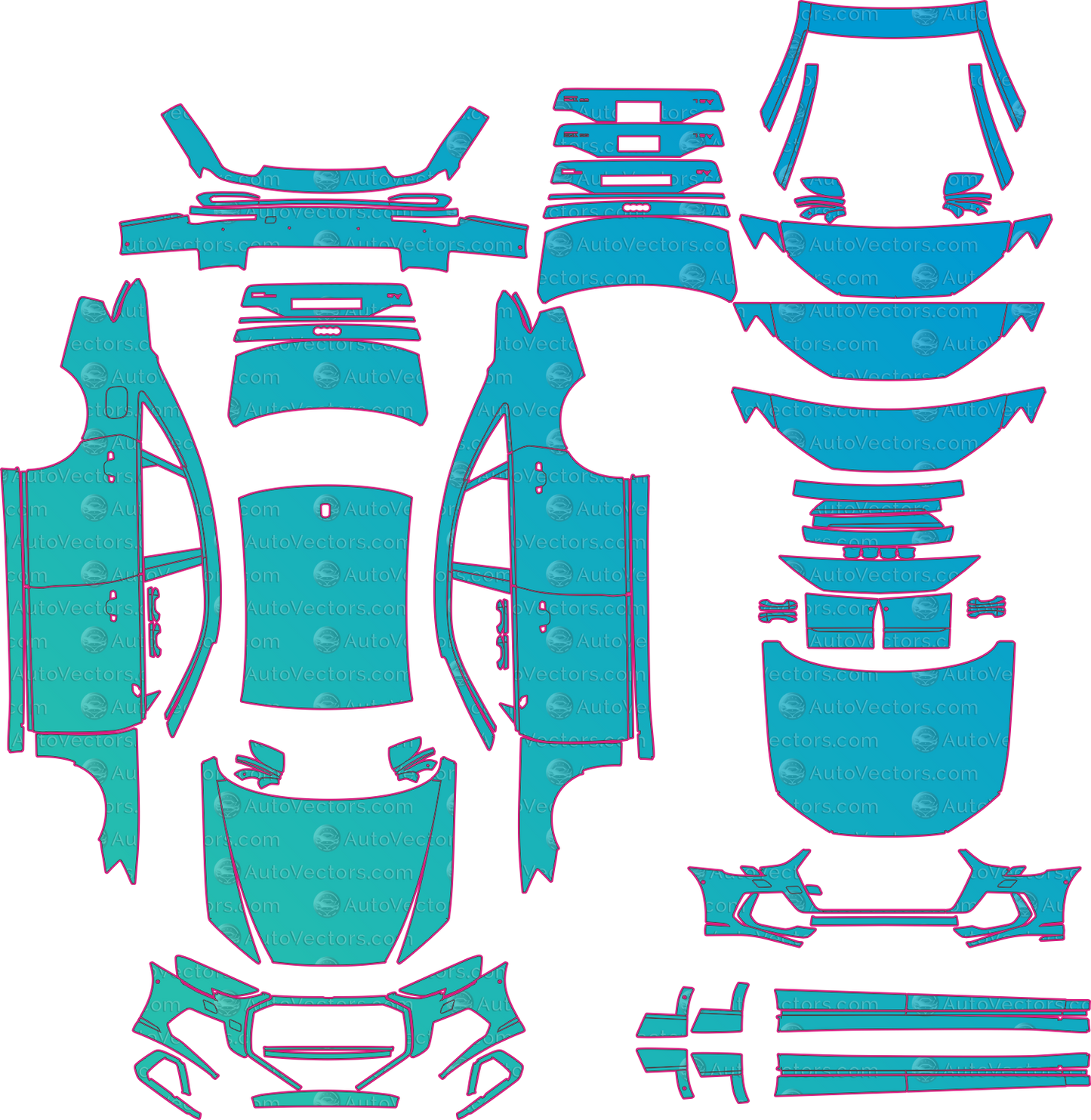 Audi A8 4N Sport Facelift (From 2022) Sedan Pre-Cut PPF Pattern Templates – pre-cut PPF pattern templates, digital download vector files (CDR, AI, PDF, DXF, SVG)