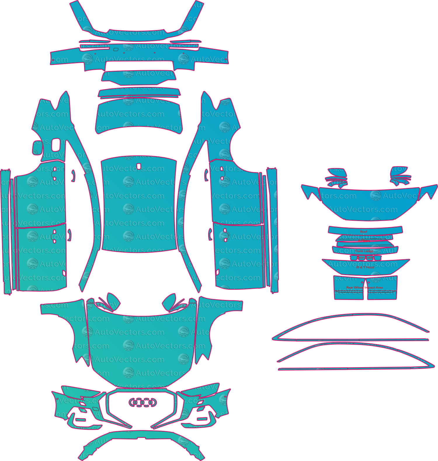 Audi A8 D5 Facelift (From 2022) Sedan Pre-Cut PPF Pattern Templates – pre-cut PPF pattern templates, digital download vector files (CDR, AI, PDF, DXF, SVG)