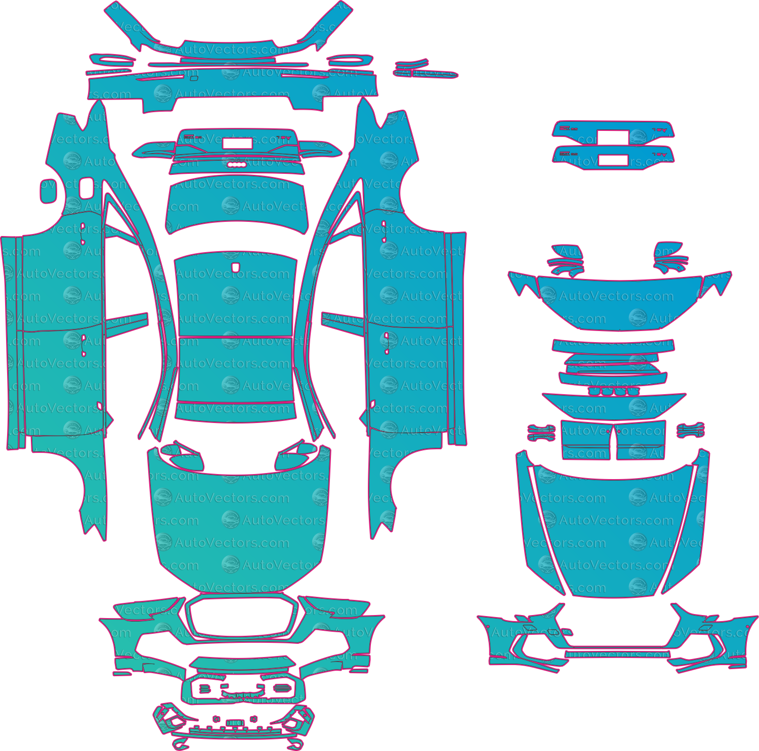 Audi A8 L D5 Facelift (From 2022) Sedan Pre-Cut PPF Pattern Templates – pre-cut PPF pattern templates, digital download vector files (CDR, AI, PDF, DXF, SVG)