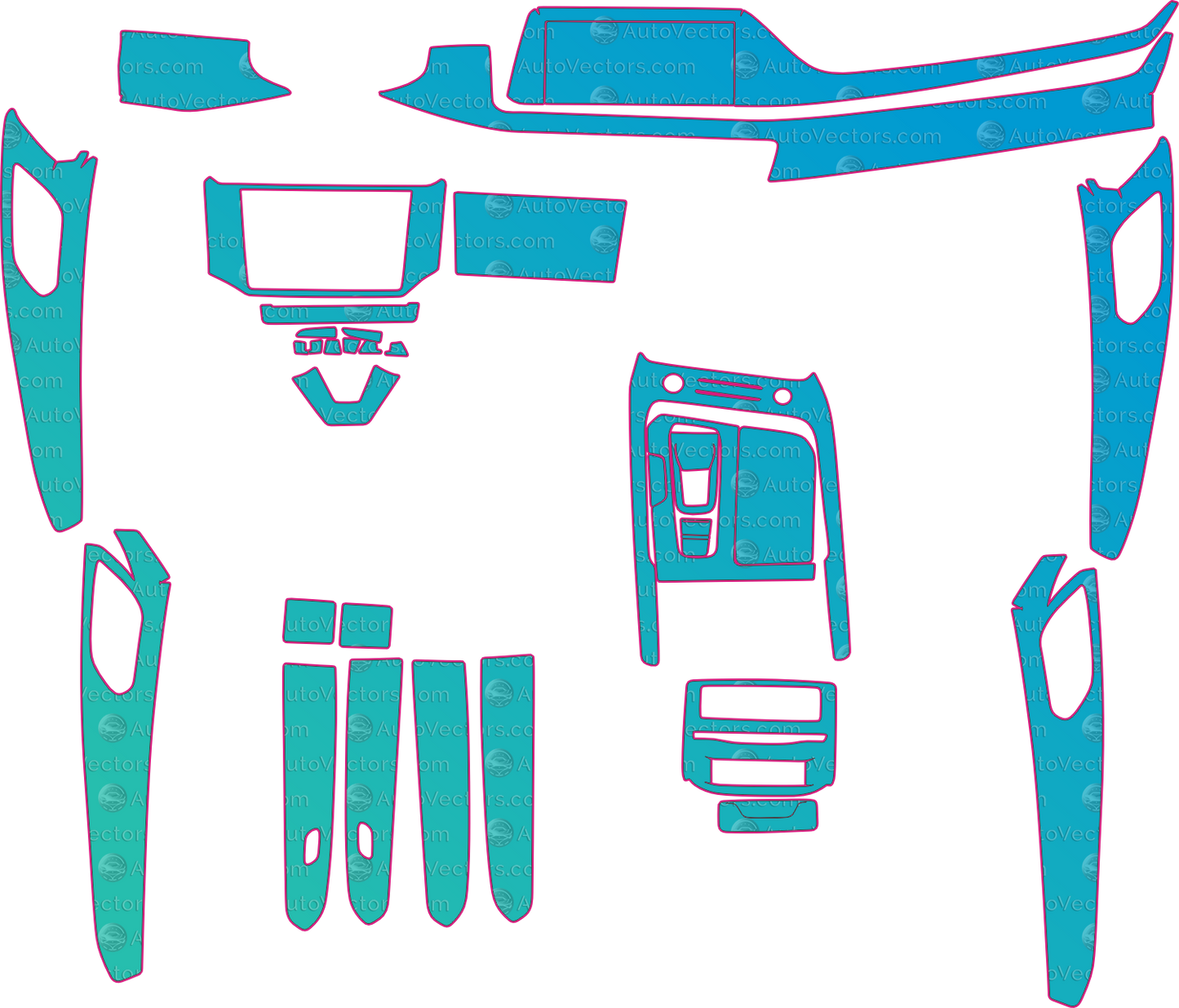 Audi Q6 Base (From 2022) Interior Pre-Cut PPF Pattern Templates – interior pre-cut PPF pattern templates, digital download vector files (CDR, AI, PDF, DXF, SVG)