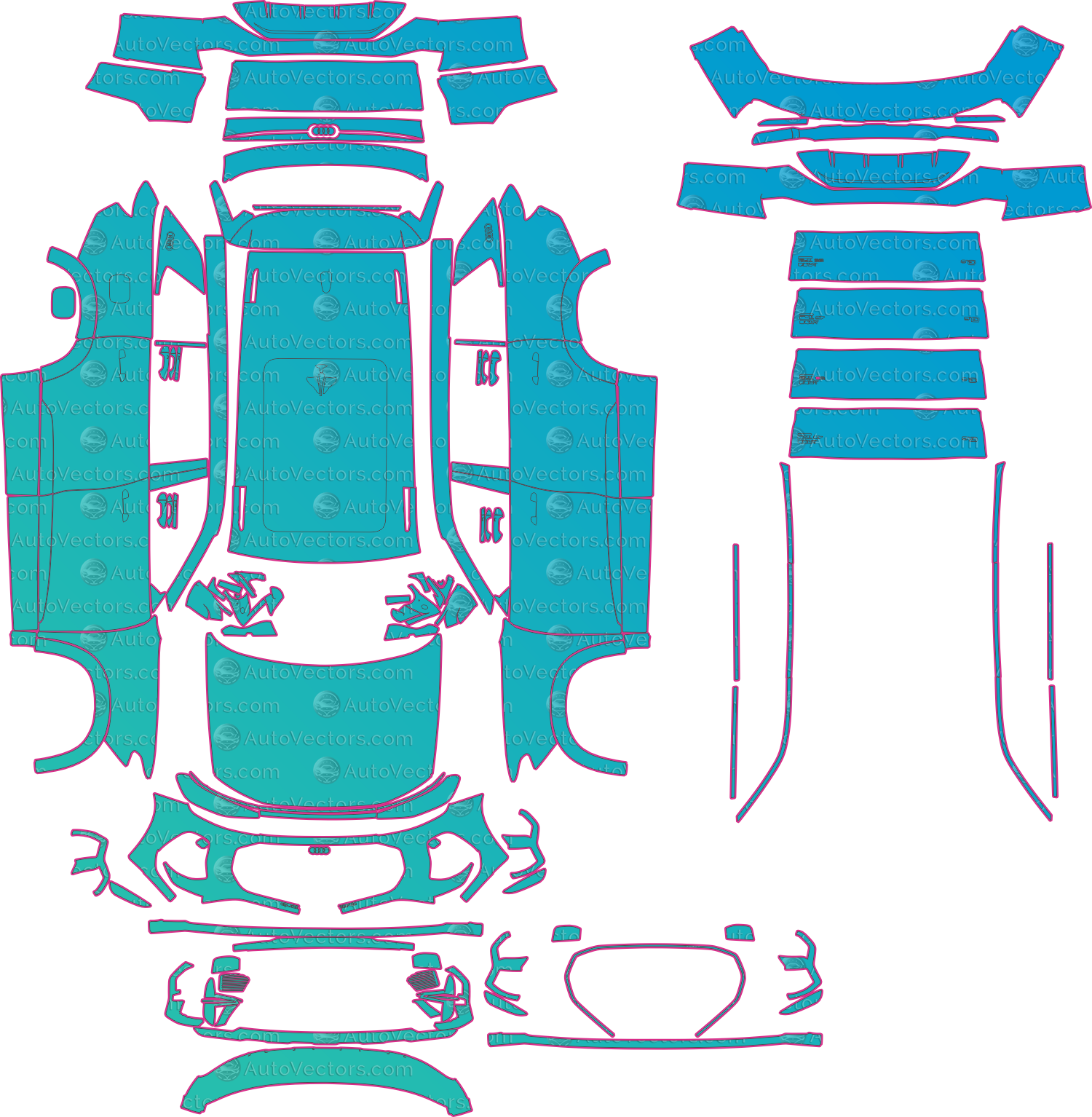 Audi Q6 Base (From 2024) SUV – pre-cut PPF pattern templates, instant digital download vector cut files (CDR, AI, PDF, SVG)