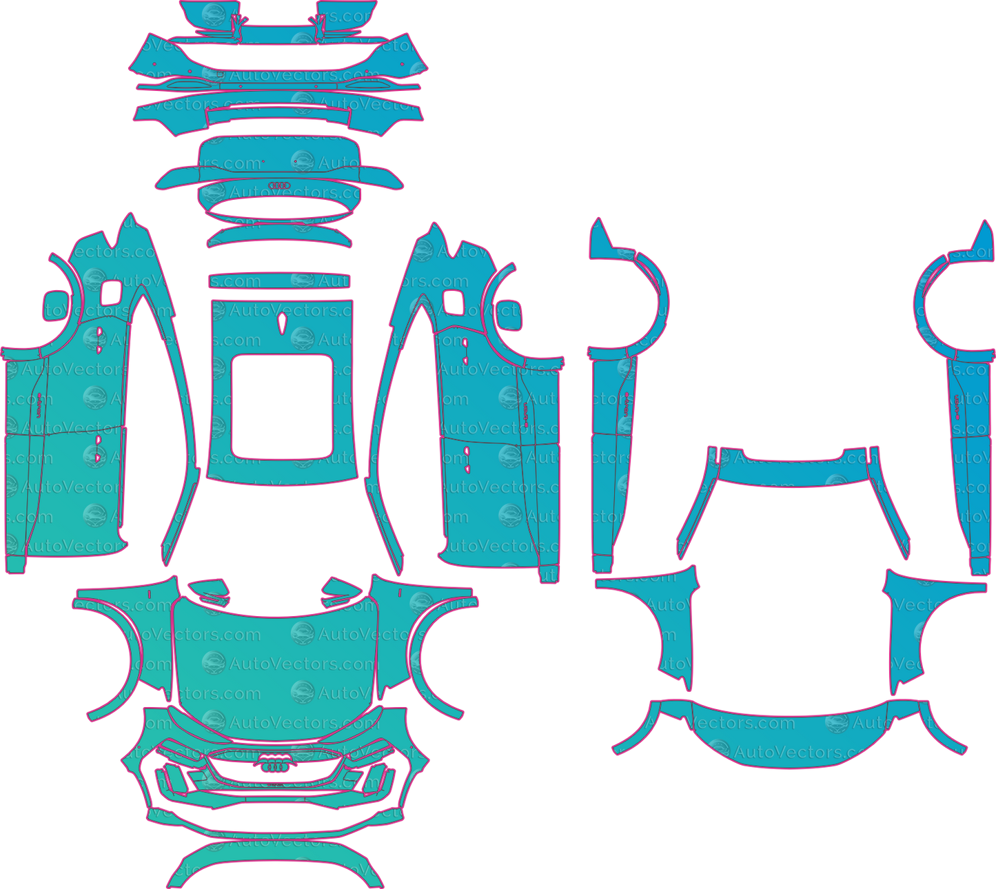 Audi Q6 e-tron S-Line Sportback (From 2025) SUV – pre-cut PPF pattern templates, instant digital download vector cut files (CDR, AI, PDF, SVG)