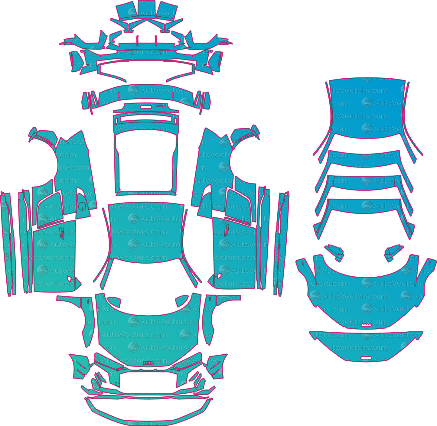 Audi R8 4S Facelift (From 2023) Coupe Pre-Cut PPF Pattern Templates – pre-cut PPF pattern templates, digital download vector files (CDR, AI, PDF, DXF, SVG)