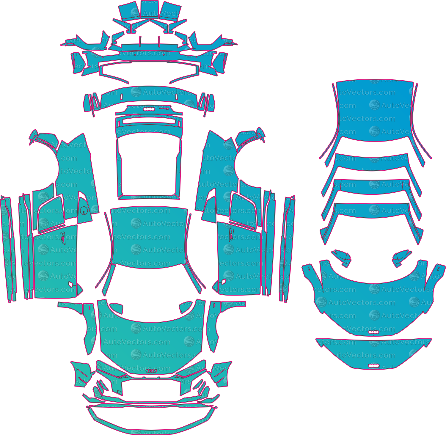 Audi R8 4S Facelift (From 2023) Coupe Pre-Cut PPF Pattern Templates – pre-cut PPF pattern templates, digital download vector files (CDR, AI, PDF, DXF, SVG)