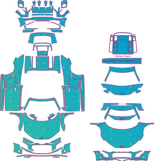 Audi R8 4S V10 (From 2019) Spyder Pre-Cut PPF Pattern Templates – pre-cut PPF pattern templates, digital download vector files (CDR, AI, PDF, DXF, SVG)
