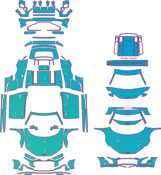 Audi R8 4S V10 Performance (From 2019) Spyder Pre-Cut PPF Pattern Templates – pre-cut PPF pattern templates, digital download vector files (CDR, AI, PDF, DXF, SVG)