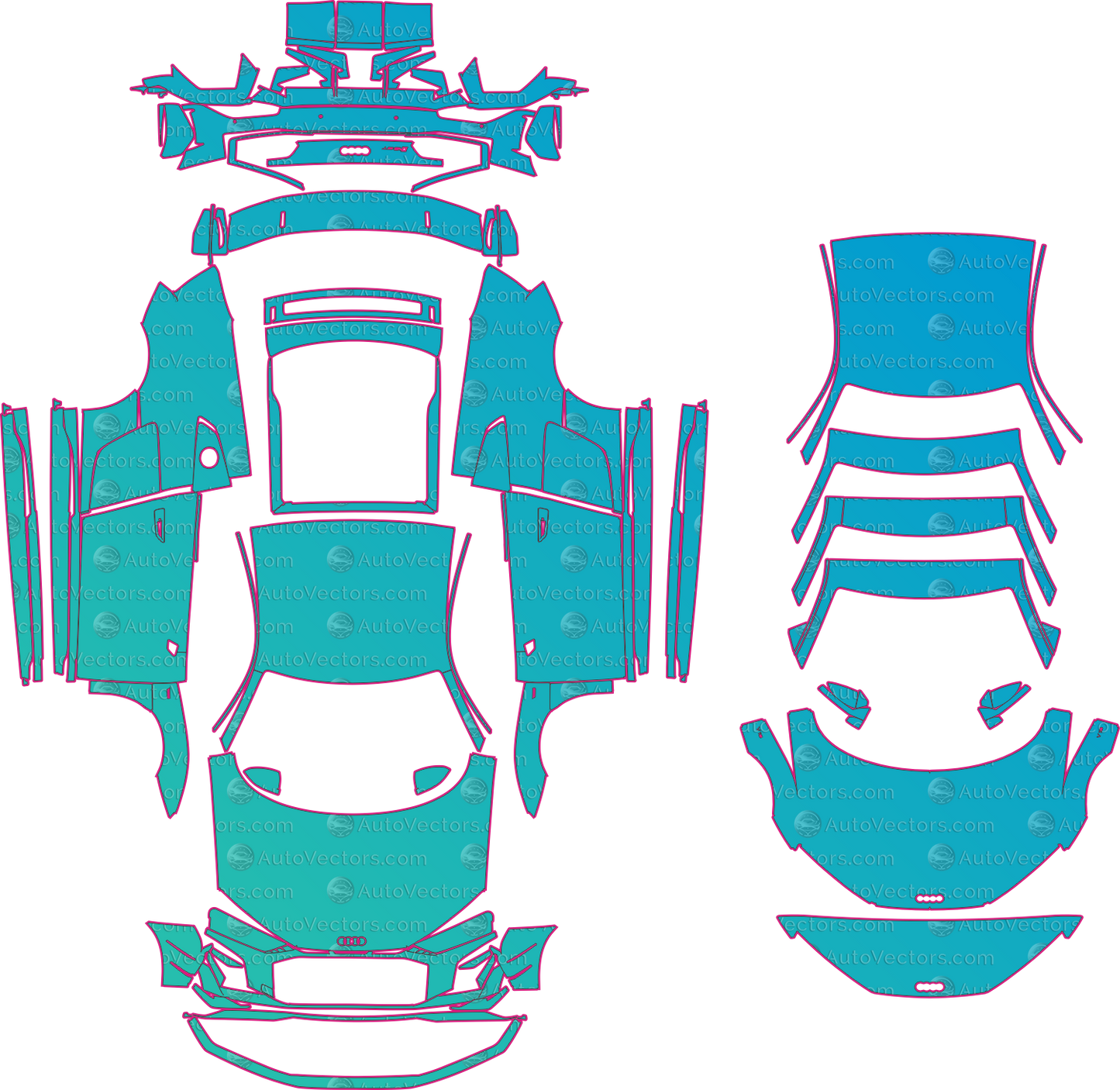 Audi R8 GT 4S Facelift (2023) Coupe Pre-Cut PPF Pattern Templates – pre-cut PPF pattern templates, digital download vector files (CDR, AI, PDF, DXF, SVG)