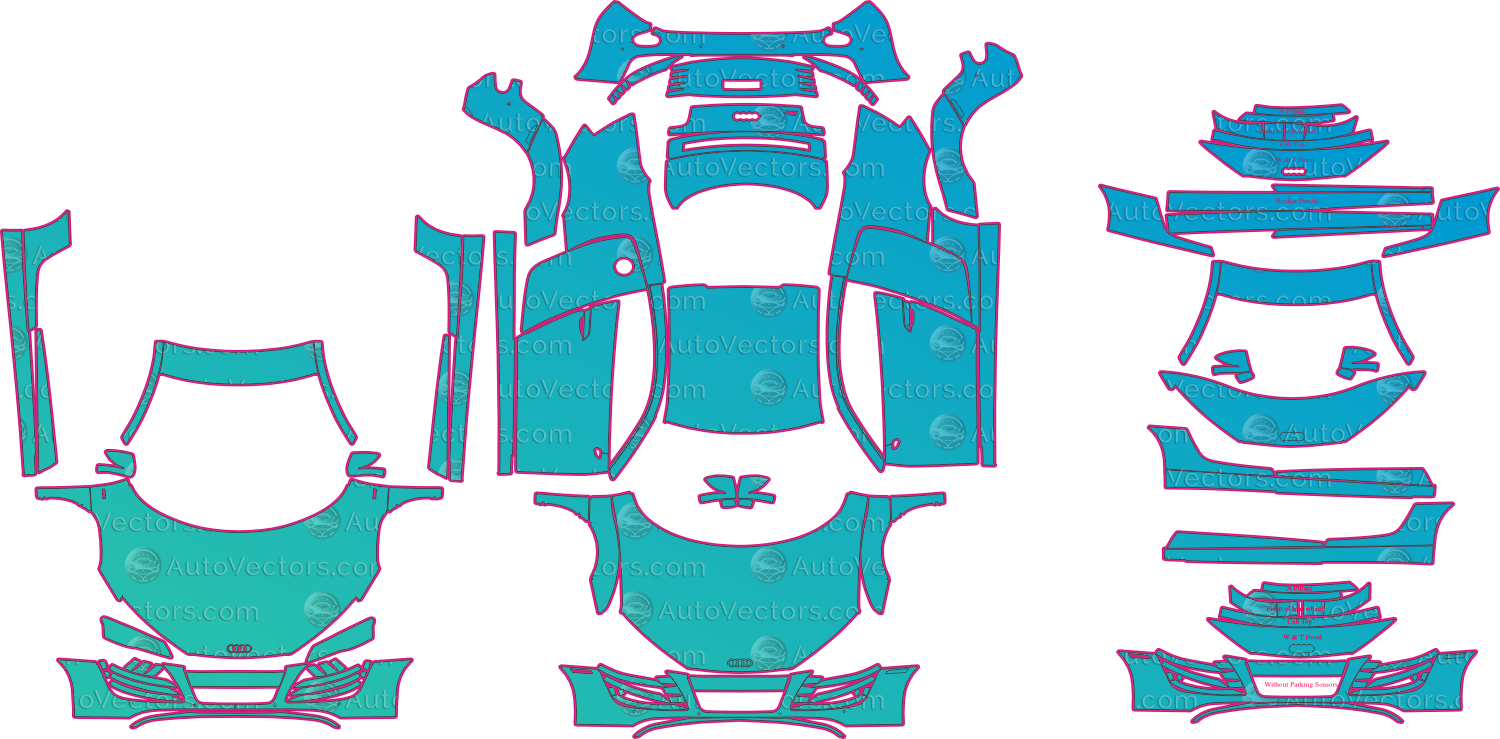 Audi R8 Type 42 V10 (From 2008) Coupe Pre-Cut PPF Pattern Templates – pre-cut PPF pattern templates, digital download vector files (CDR, AI, PDF, DXF, SVG)