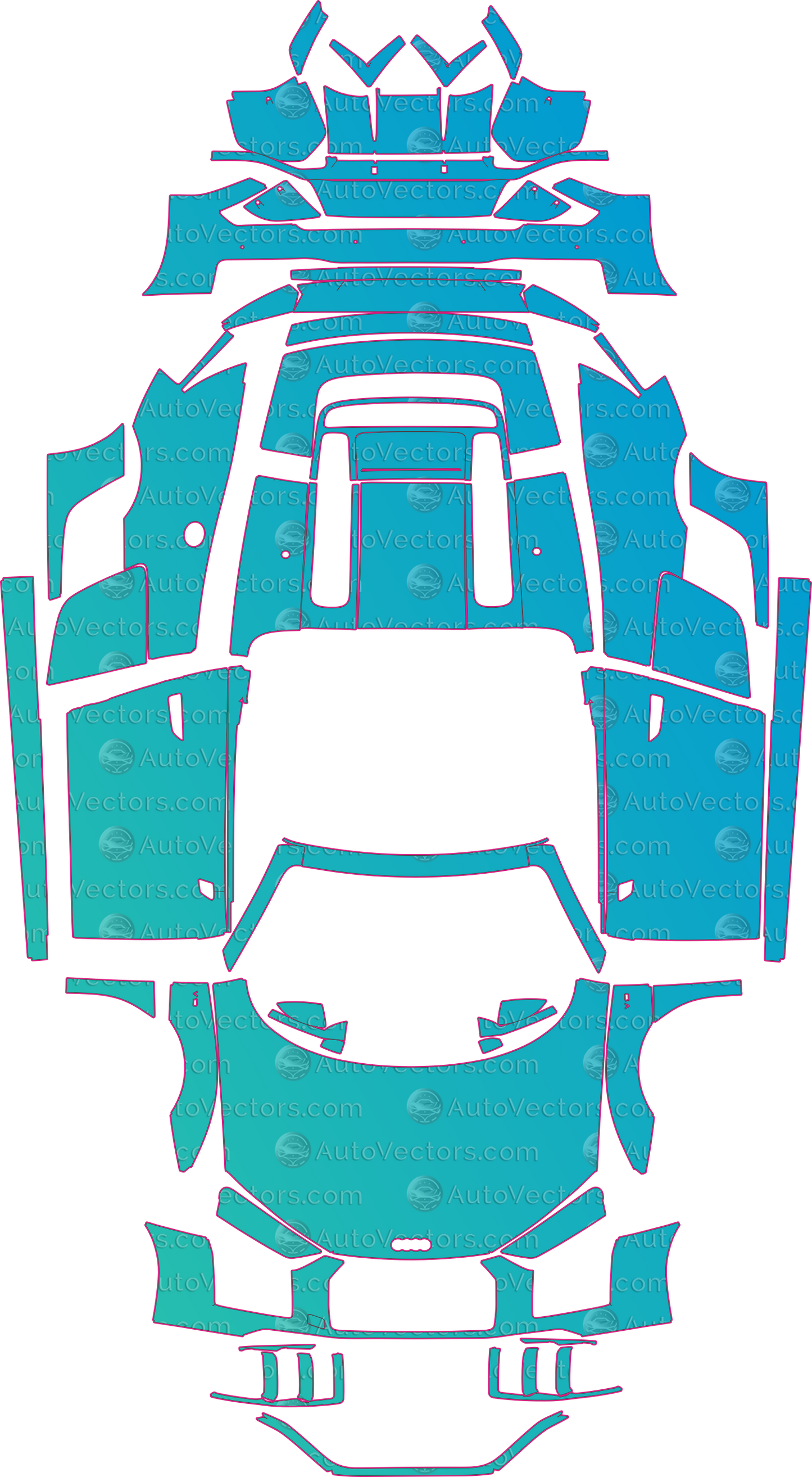 Audi R8 Type 42 V10 (From 2015) Spyder Pre-Cut PPF Pattern Templates – pre-cut PPF pattern templates, digital download vector files (CDR, AI, PDF, DXF, SVG)