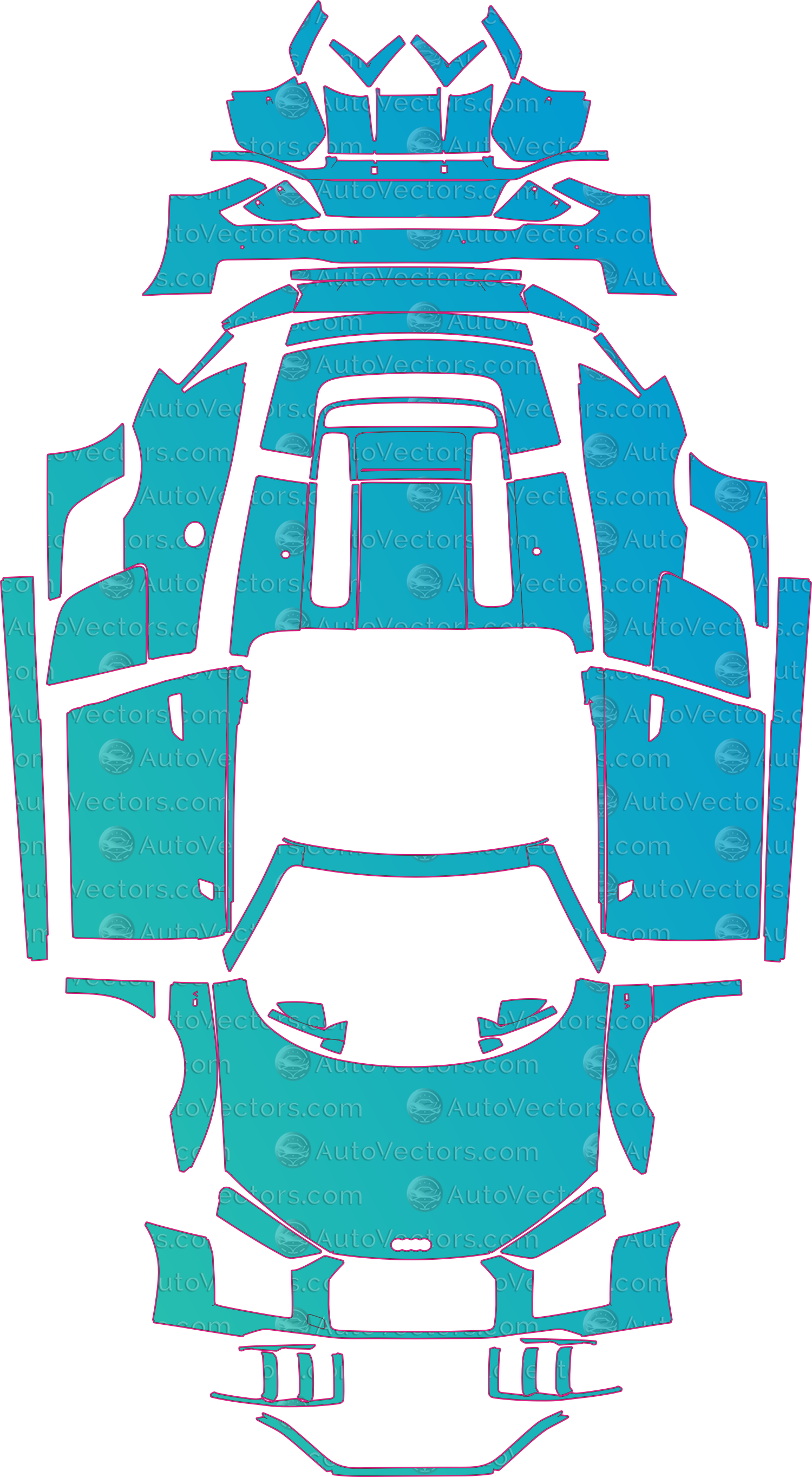 Audi R8 Type 42 V10 (From 2015) Spyder Pre-Cut PPF Pattern Templates – pre-cut PPF pattern templates, digital download vector files (CDR, AI, PDF, DXF, SVG)