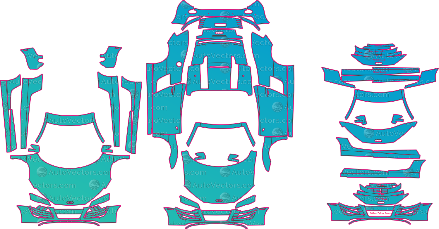 Audi R8 Type 42 V10 5.2 (From 2010) Spyder Pre-Cut PPF Pattern Templates – pre-cut PPF pattern templates, digital download vector files (CDR, AI, PDF, DXF, SVG)